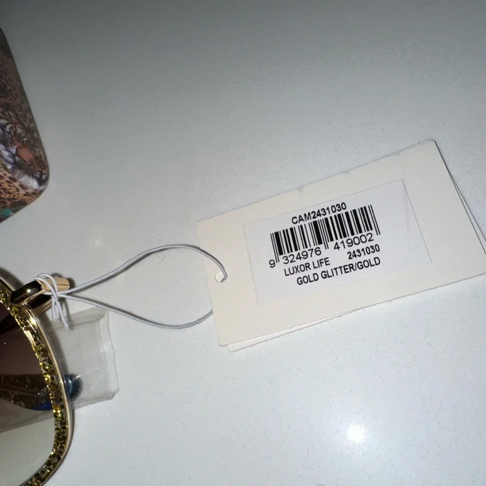 Camilla “Luxor Life” Oversized Gold Glitter Brown Gradient Boho Sunglasses